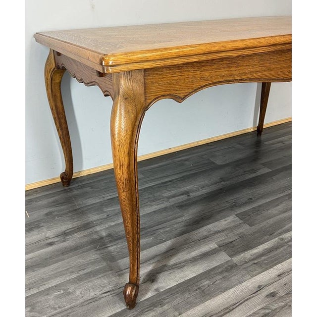 Vintage French Louis XVI Carved Oak Extendable Dining Table For Sale - Image 5 of 12