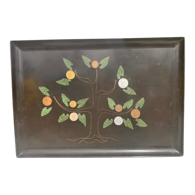 1960s Couroc "Tree of Life" Tray With Inlaid Coins For Sale