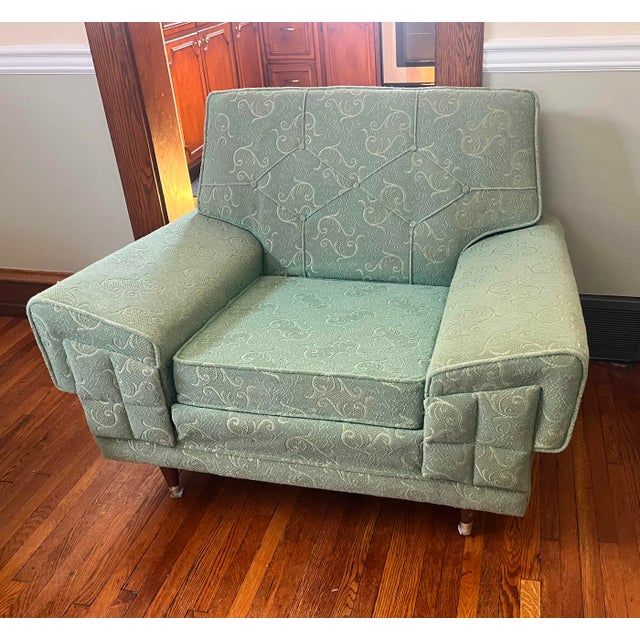 1950s Vintage MCM Mid Century Modern Rowe Armchair and Sofa Set - Minty Sage Green! For Sale - Image 5 of 10