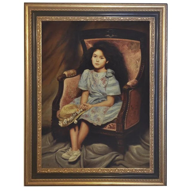 2000 - 2009 Nicola del Basso, Child on Armchair, 21st Century, Oil on Canvas For Sale - Image 5 of 5