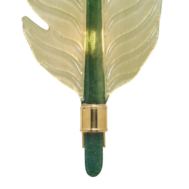 Modern Murano Glass Green Leaf Sconces For Sale - Image 3 of 9