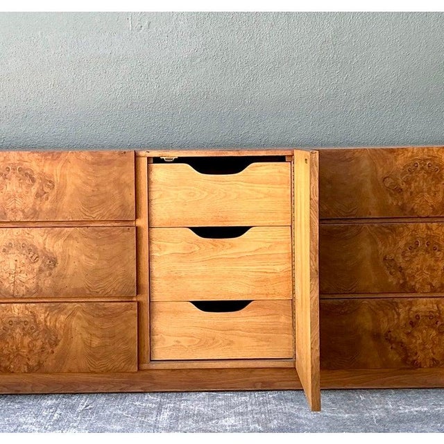 Wood Vintage Lane Book Matched Burl Wood Credenza For Sale - Image 7 of 10