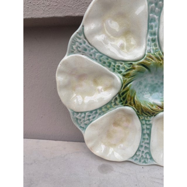 Nautical French Majolica Orchies Oyster Plate Circa 1900 For Sale - Image 3 of 5