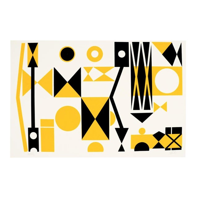 Modern Yellow and Black Geometric Lithograph by Soto For Sale