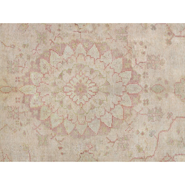 Antique Oushak Carpet, Handmade Oriental Rug, Shrimp Pink, Taupe, Cream Fine Rug For Sale - Image 14 of 18