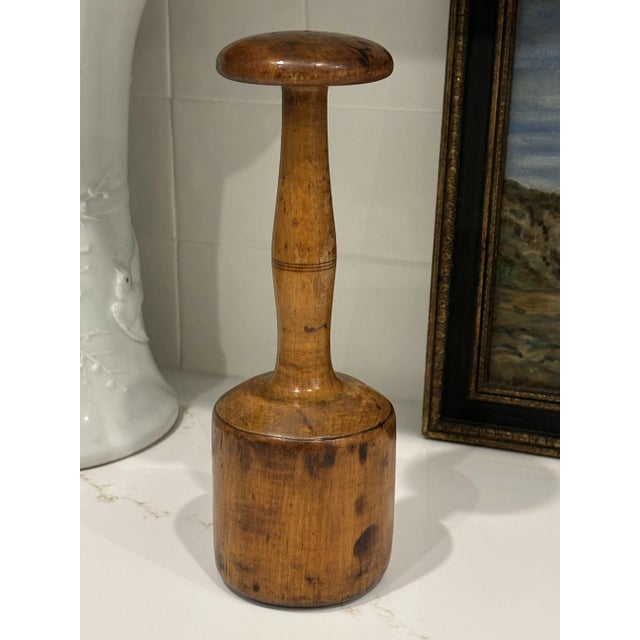 Brown Antique Folk Art Maple Treenware Masher / Pestle For Sale - Image 8 of 12