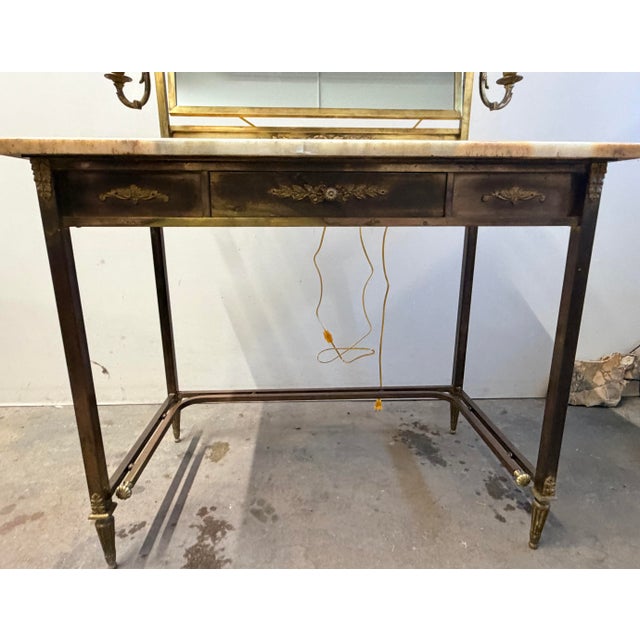 Onyx Mid 20th Century Hollywood Regency Brass and Onyx Dressing Table With Candelabra Mirror For Sale - Image 8 of 15
