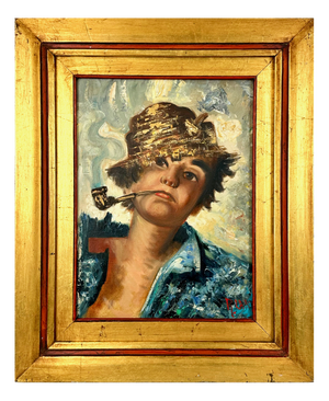 R. Landi, Boy with Pipe and Straw Hat, Oil on Canvas, 1960s, Framed