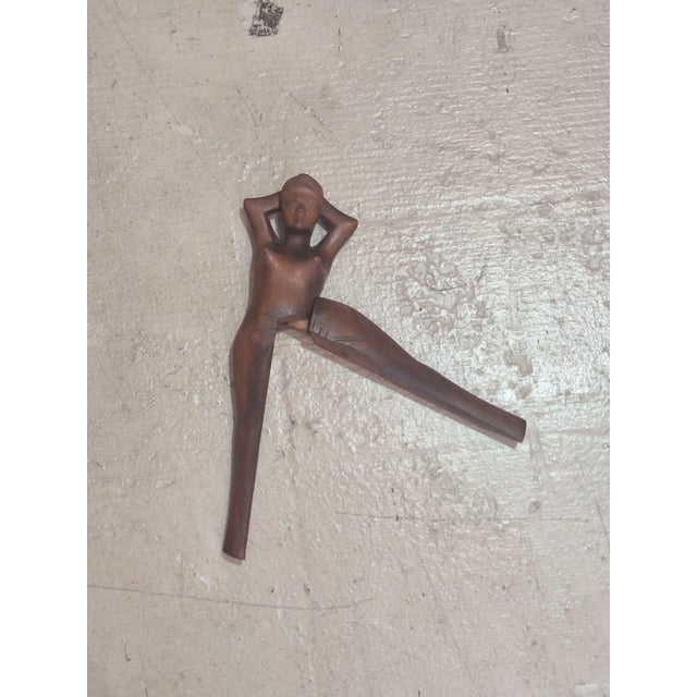 Vintage Hand-Carved Wood Figural Nut Opener (Reclining Woman) For Sale - Image 4 of 9