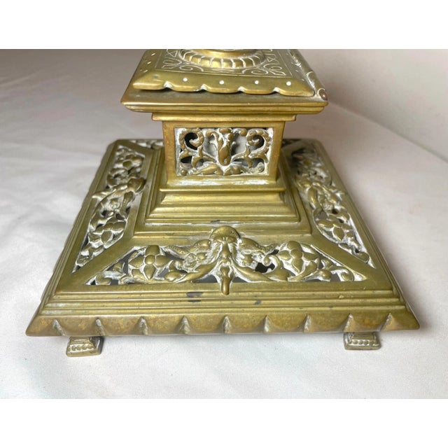 19th Century Antique Ornate 19th Century Victorian Gilt Bronze Brass Desk Inkwell Stand For Sale - Image 5 of 12