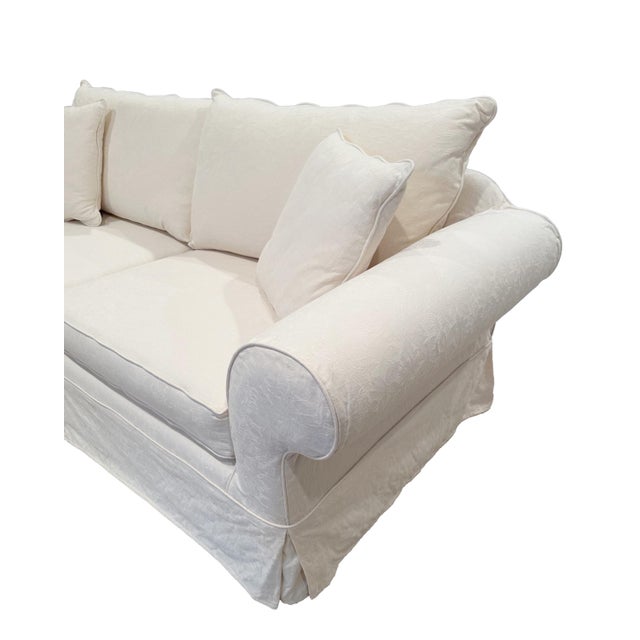 1990s Vintage Room and Board White Floral Jacquard Roll