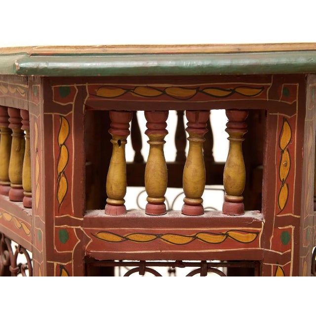 Wood Vintage Moroccan Hand-Painted Hexagonal Side Table For Sale - Image 7 of 11