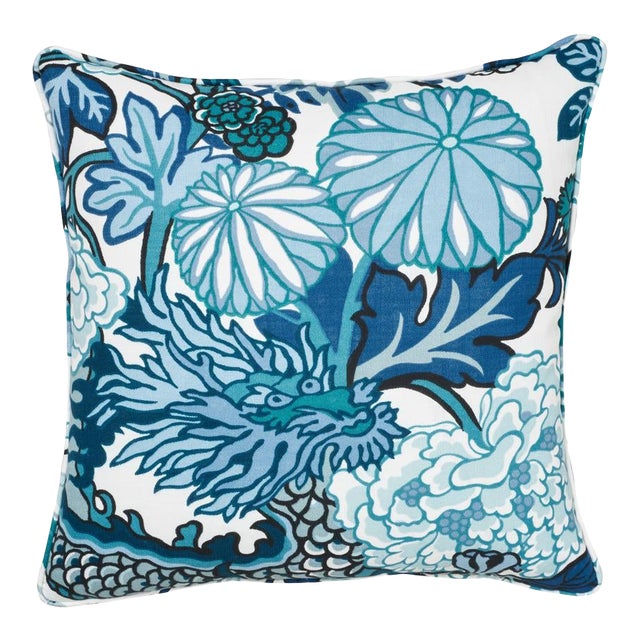 Schumacher Chiang Mai Dragon Indoor Outdoor Pillow In China Blue
