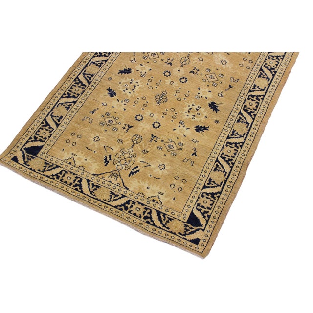 Boho Chic Ziegler 1990's Gold/Blue Wool Runner Rug- 4'2'' X 11'10'' For Sale - Image 4 of 10