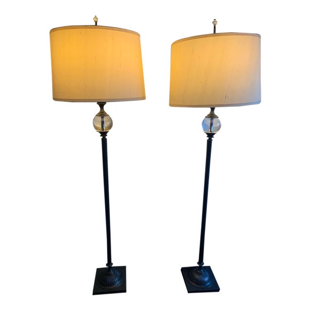 Restoration Hardware "Crystal Ball Urn" Floor Lamps in Aged Bronze - Pair For Sale