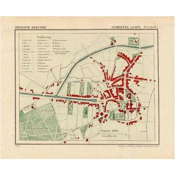 Paper Antique Map of the City of Assen in the Netherlands, 1865 For Sale - Image 7 of 7