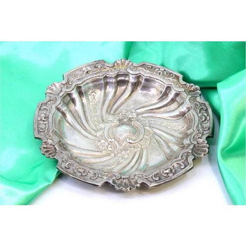 Silver Catchall with Reliefs, Shell Applications and Monogram Card For Sale - Image 4 of 7