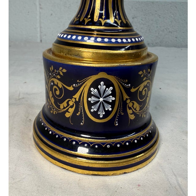 Antique Hand Painted Royal Vienna Porcelain Cobalt Gold Lidded Vase Mini Urn For Sale - Image 4 of 18