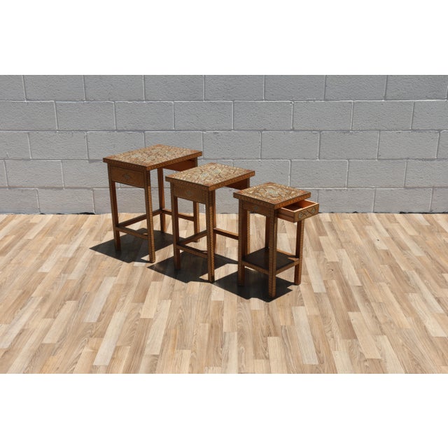 Vintage Moroccan Inlaid Nesting Tables | Moorish Geometric Side Tables Set of 3 For Sale - Image 16 of 18