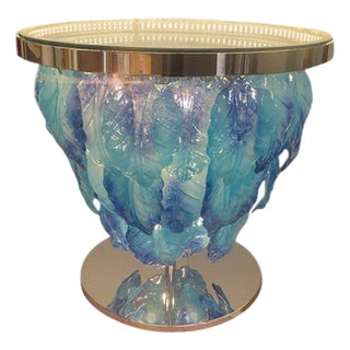 Italian Delicatezza Chrome Blue Murano Glass Leaves Table by Fabio LTD For Sale