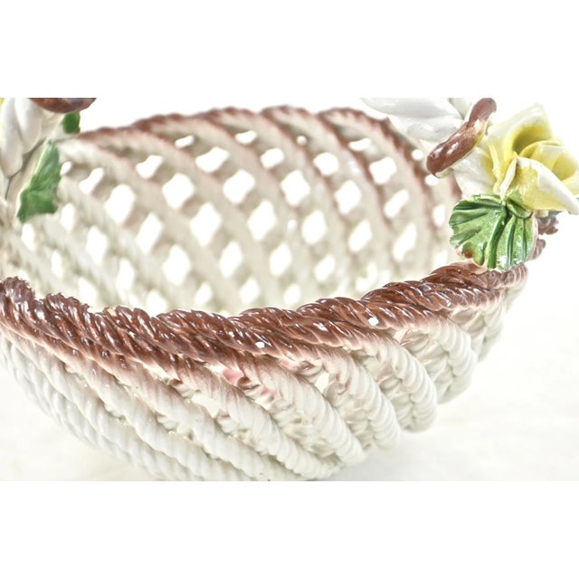 Italian Italian Bassano Braided Rose Ceramic Basket For Sale - Image 3 of 6