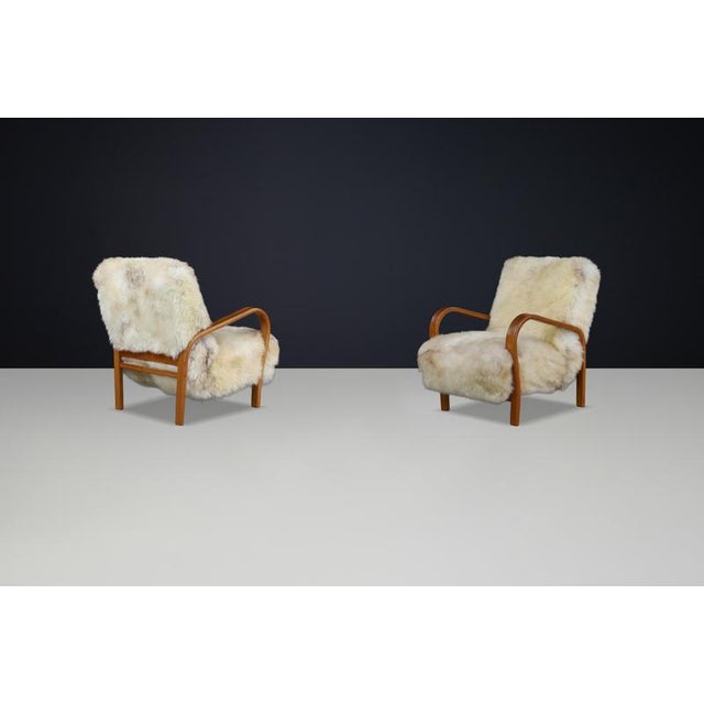 Set of Patinated Bentwood Lounge Chairs by Kozelka & Kropacek, 1940s For Sale - Image 10 of 12
