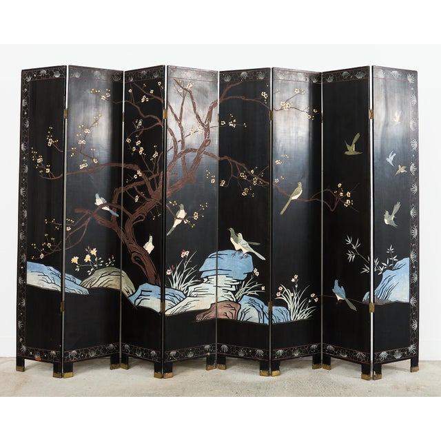 Chinese Export Eight Panel Coromandel Screen Blue Mountain Pavilion For Sale - Image 11 of 12