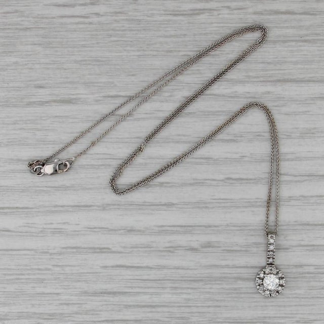Modern 0.51ctw Igi Diamond Halo Pendant Necklace 14k White Gold Wheat Chain For Sale - Image 3 of 6