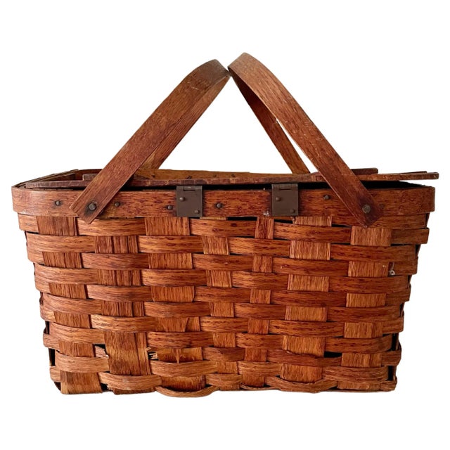 Woven Hinged Lid Picnic Basket with Handles For Sale - Image 10 of 10