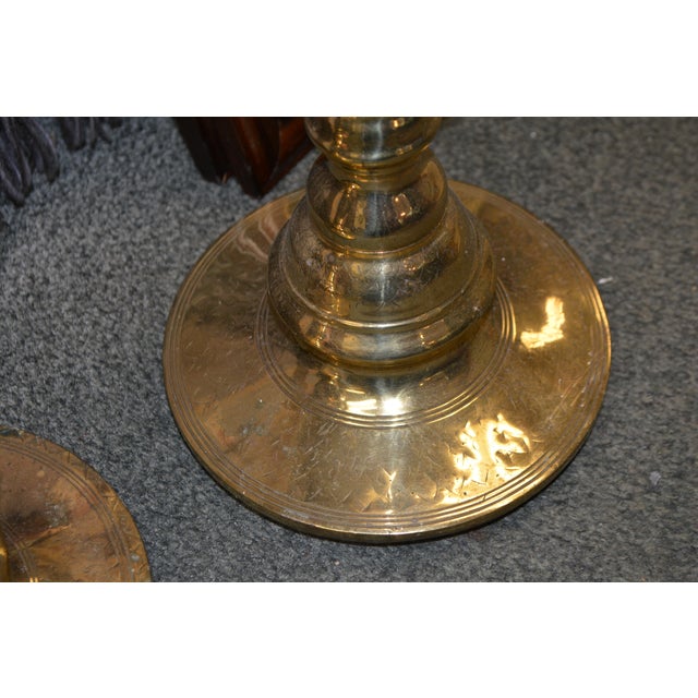 Metal Vintage Pair Tall Brass Floor Candle Stands Holders Candlesticks For Sale - Image 7 of 15