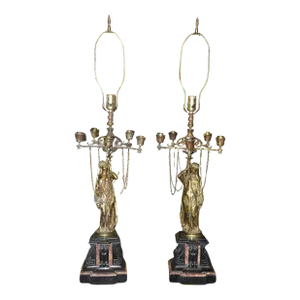 Bronze and Marble Figural Maiden Form French Table Lamps - A Pair