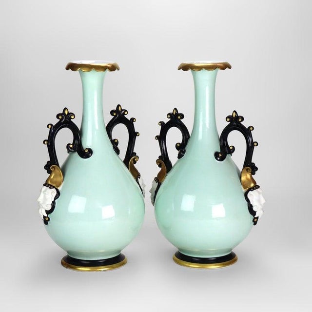 Pair Large Hand Painted & Gilt Old Paris Porcelain Egyptian Revival Vases C1880 For Sale - Image 9 of 10
