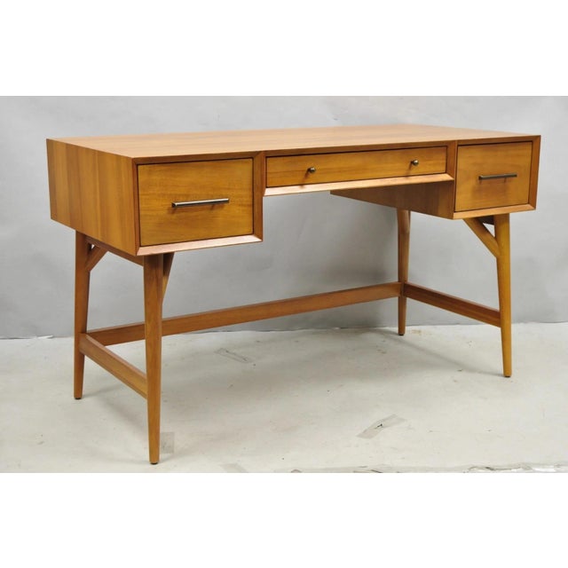 West Elm Williams Sonoma Mid Century Modern Acacia Teak Style Writing Desk (B) For Sale - Image 16 of 16