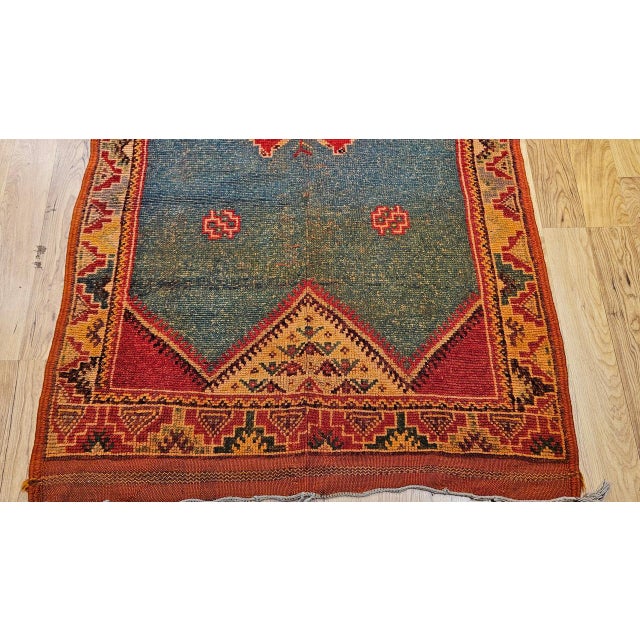 Vintage Moroccan Rug, Hand-Knotted Wool, Geometric Pattern, Green & Yellow, 4’ X 6’ For Sale - Image 15 of 18