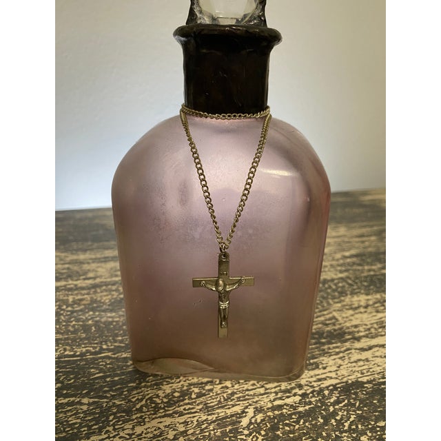 Handmade Crystal Cross Assemblage Sculpture on Pink Glass Bottle For Sale In Tampa - Image 6 of 7