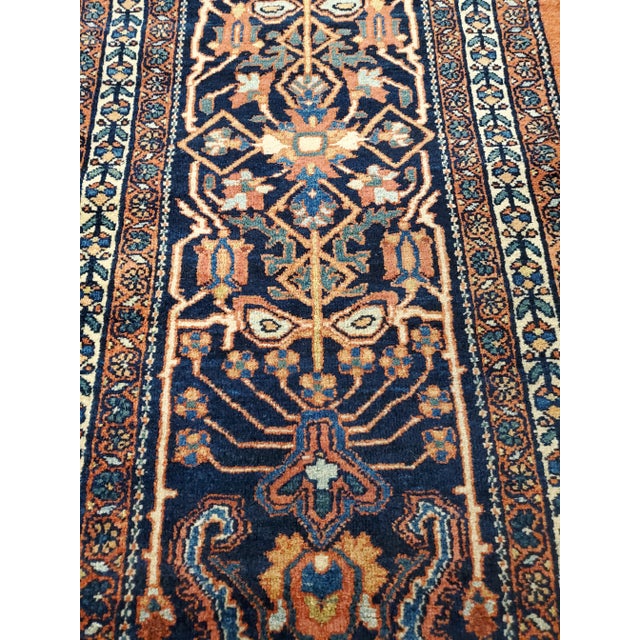 19th Century Antique Farahan Sarouk Carpet, Handmade Oriental Rug, Red, Navy For Sale - Image 10 of 13