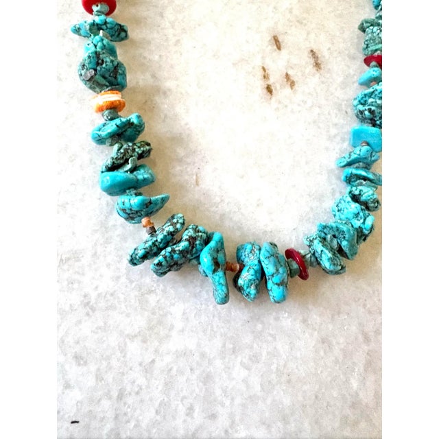 Vintage Turquoise and Coral Native American Style Necklace For Sale - Image 4 of 4