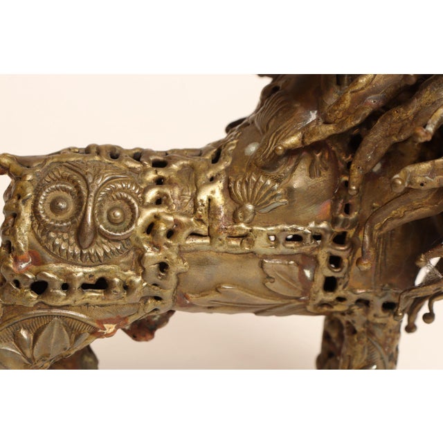 Vintage Brutalist Embossed Brass and Steel Lion Sculpture by Pal Kepenyes For Sale - Image 11 of 18