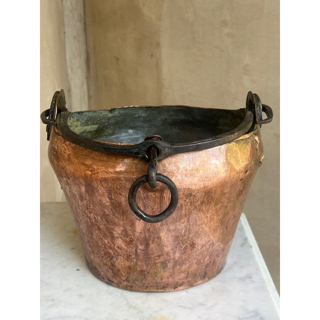 Copper Antique French Hand Crafted Copper & Wrought Iron Cauldron For Sale - Image 8 of 9