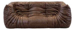 Vintage Two-Seater Togo Sofa with Arms in Brown Leather by Michel Ducaroy for Ligne Roset, 1970s