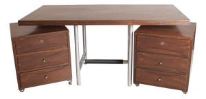 Wooden Desk with Metal Structure and Handable Drawers, 1960s