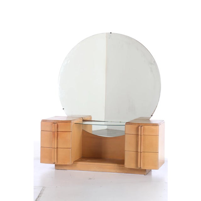 Vintage 1930s Rare Heywood Wakefield Vanity Table streamline Art Deco / Mid Century Modern Design made of a light color...