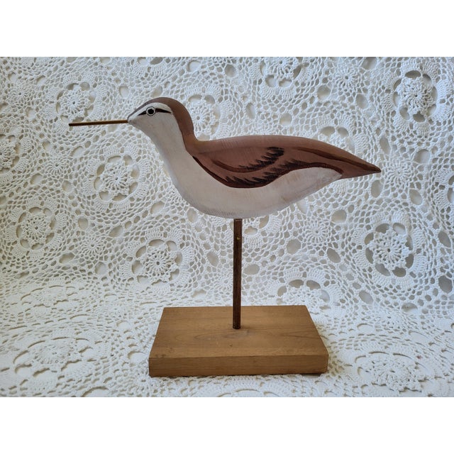 1970s Handmade Wooden Shore Bird Decoy For Sale - Image 5 of 6