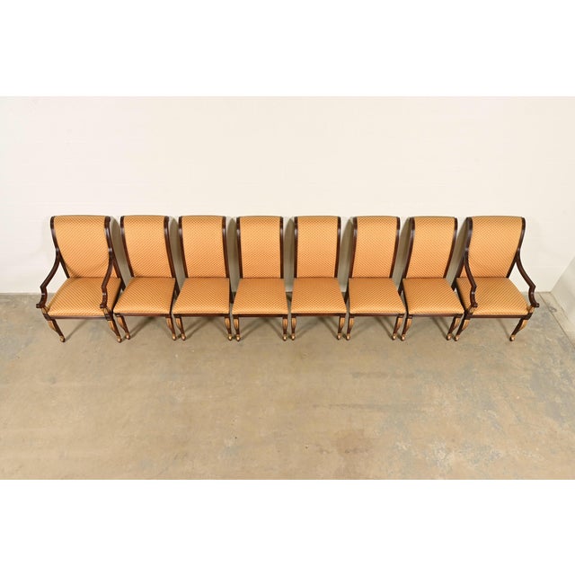 Late 20th Century Baker Furniture Style Regency Carved Mahogany and Gold Gilt Dining Chairs, Set of Eight For Sale - Image 5 of 14