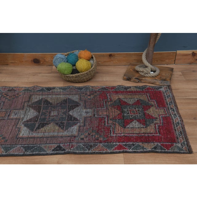 1970s Vintage Turkish Handmade Wool & Cotton Purple Runner Rug For Sale In San Francisco - Image 6 of 11