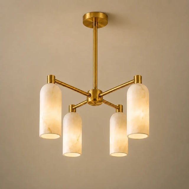 Not Yet Made - Made To Order Handcrafted Brass 4-Light Chandelier With Natural Alabaster Shades, Luxury Dining Room Pendant Light For Sale - Image 5 of 7