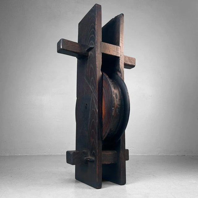 Antique Japanese Wooden Pulley Keyaki Wood, 1900 For Sale - Image 4 of 18