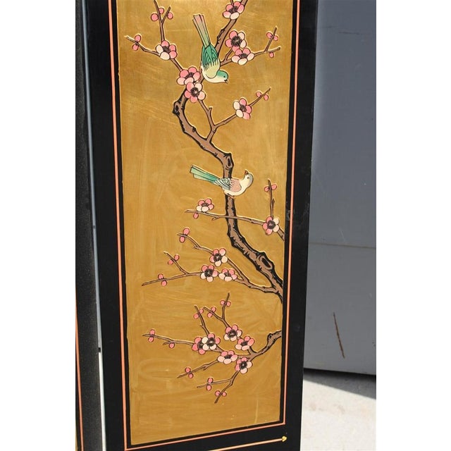 Screen in Chinese Lacquer with Enamel and Lotus Flower Decorations, 1950s For Sale - Image 11 of 18
