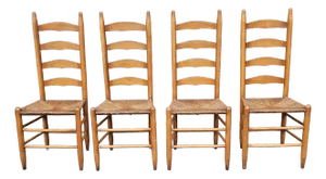 Early 20th Century Shaker Style Maple Ladder Back With Rush Seats Dining Chairs- Set of 4