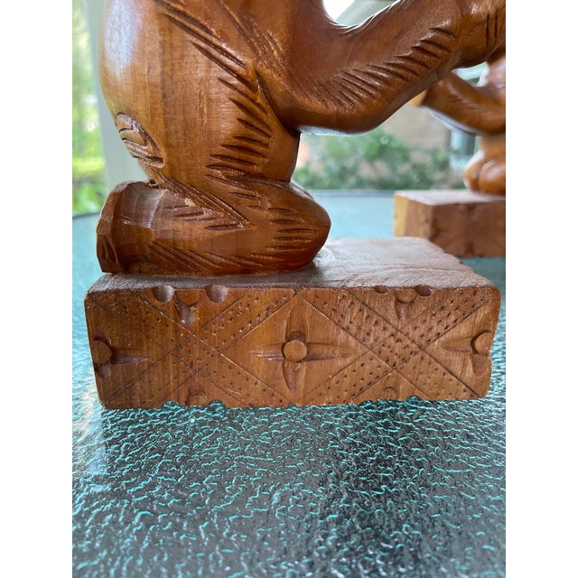 Wood Carved Mid Century Elephant Book Ends For Sale In Jacksonville, FL - Image 6 of 8